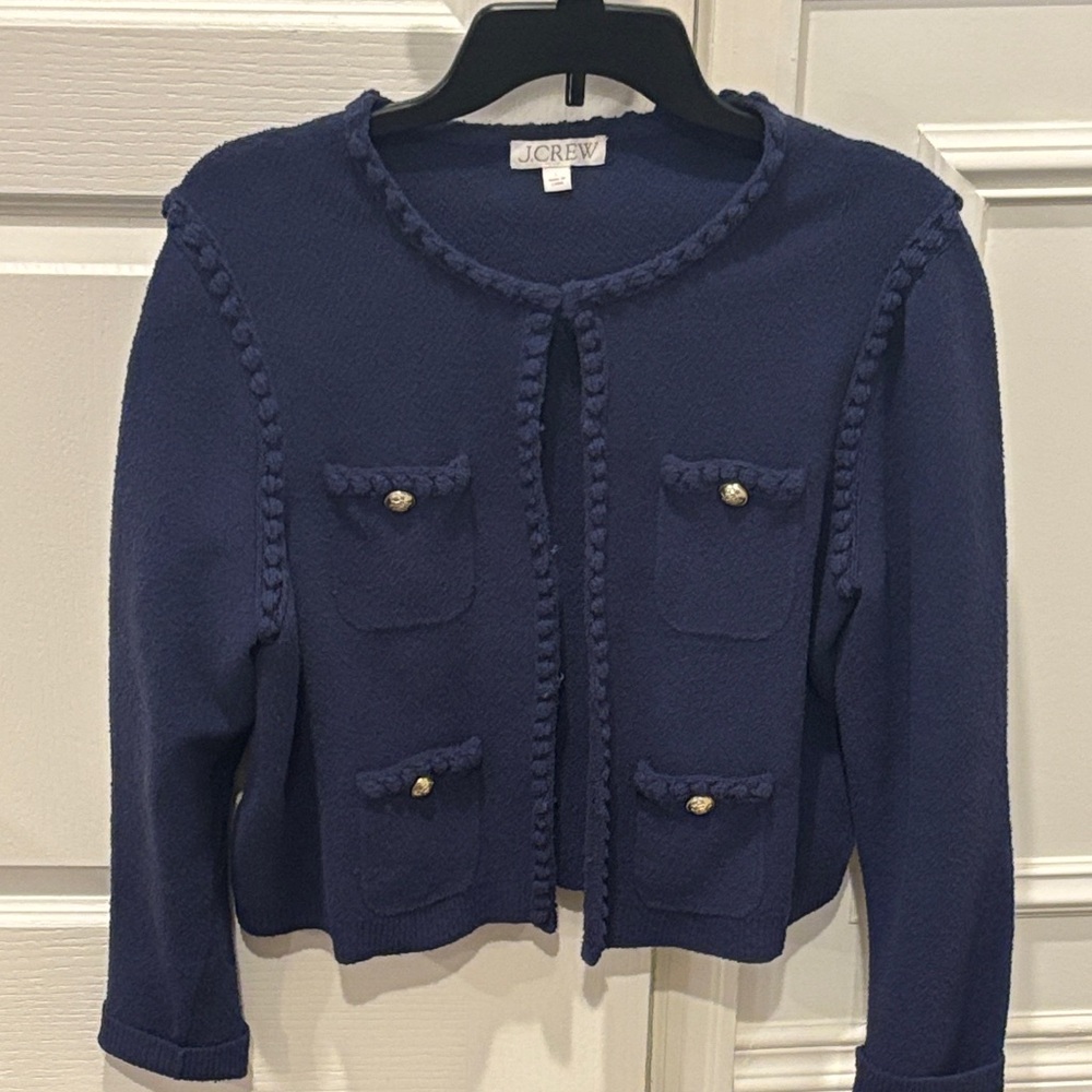 J. Crew Navy Knit Detailed Cardigan